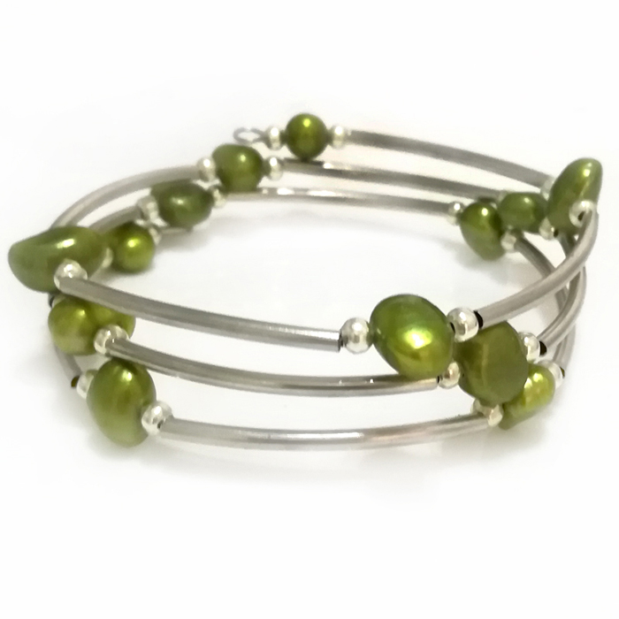 Wholesale 20 inches 8-9mm Oliv - Memory Wire Bracelet 评论和价格